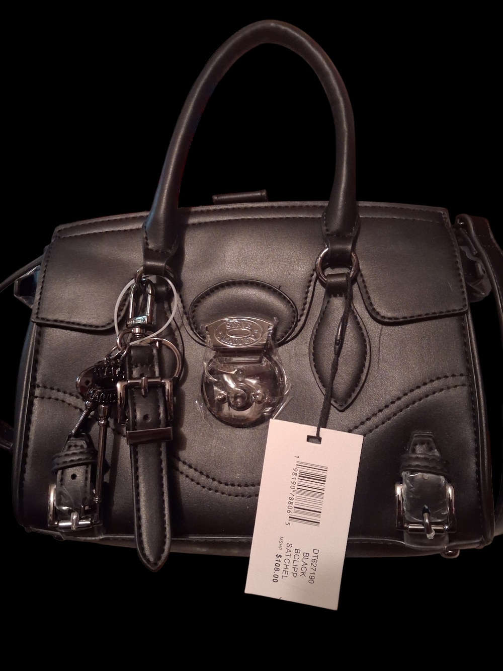 Steve Madden Black Leather Satchel with Silver Hardware